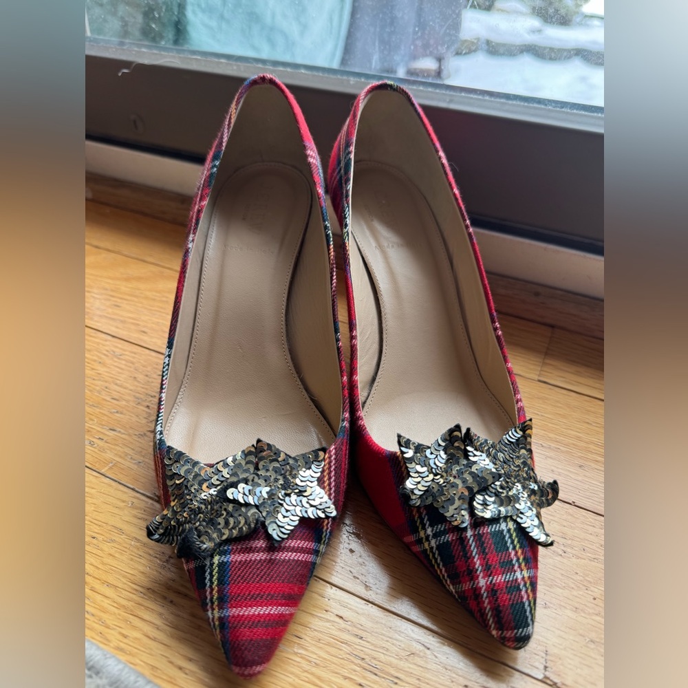 J.Crew Lucie Pump Tartan Plaid Star Sequins Size 8
